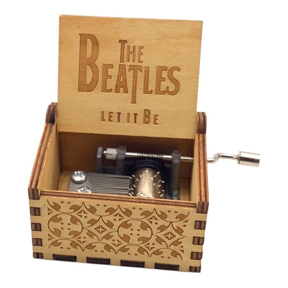 Imneya Other - The Beatles Let It Be Wooden Hand-Crank Music Box With Vintage Carved Design